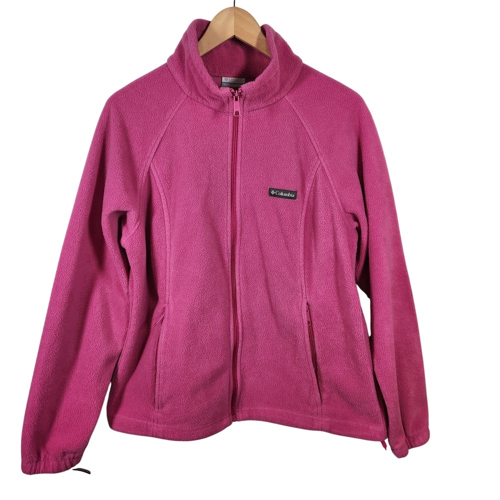Columbia Full Zip Fleece Jacket Pink Women's XL Preppy Outdoor Gorp Cabin Winter